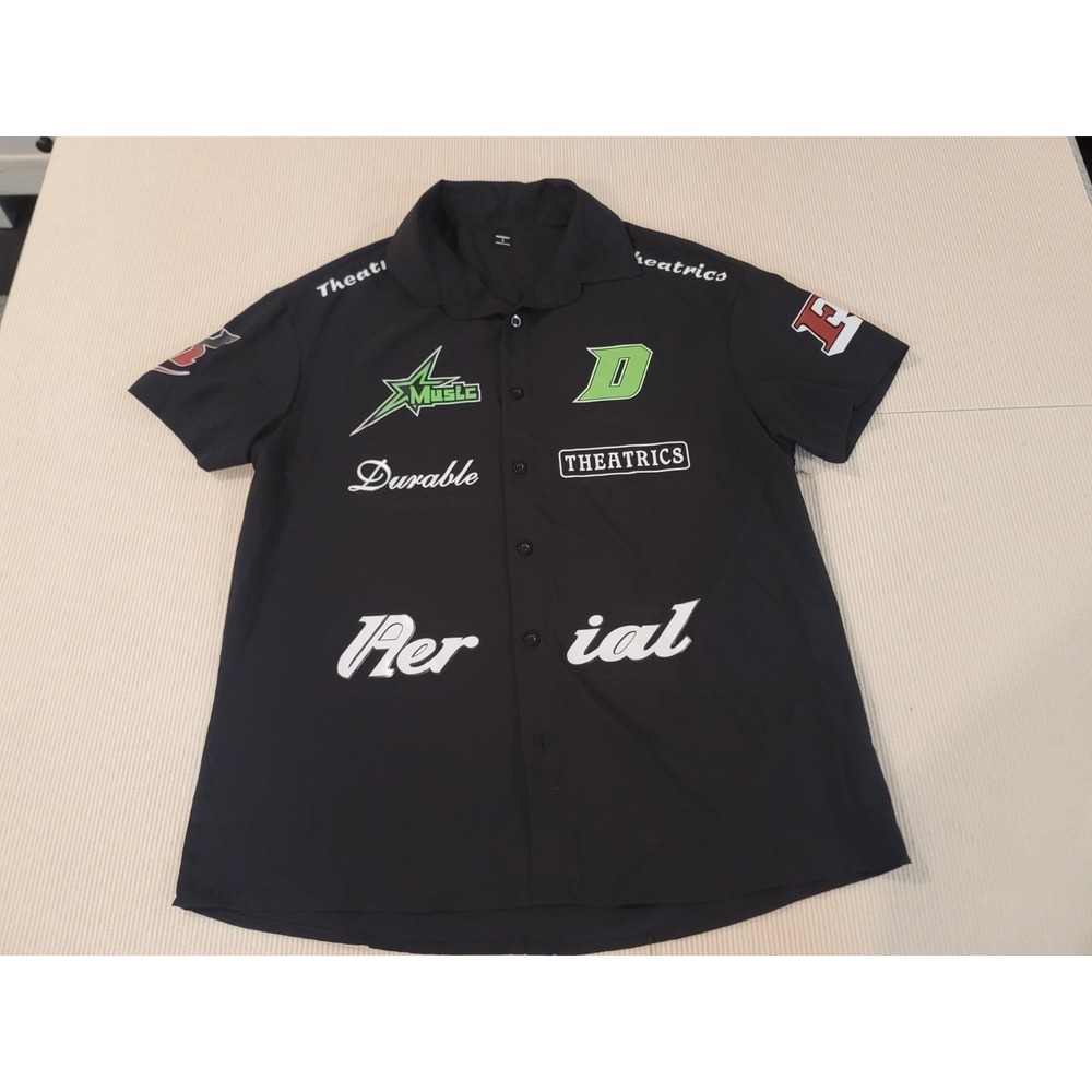 Manfinity Hypermode Black Button up various graphic logos Shein size small